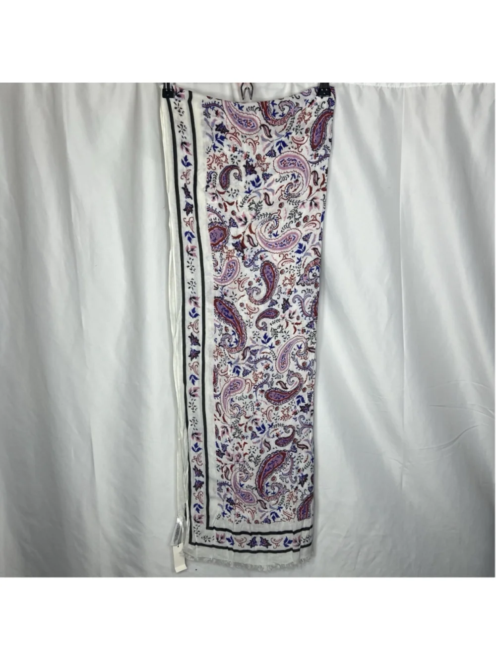 Talbots Watercolor Oblong Scarf Paisley White Blue Red Rectangle Boho Classic
